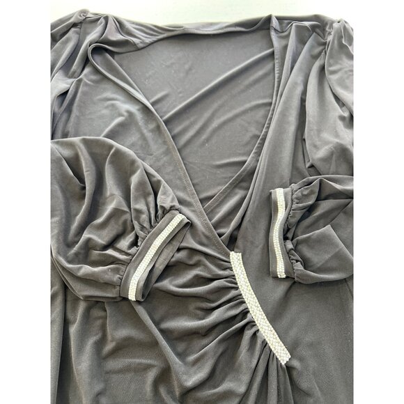 Colleen Lopez Side Shirred Surplice Dress Size 1X Rhinestone Black Elegant Party - Picture 6 of 7